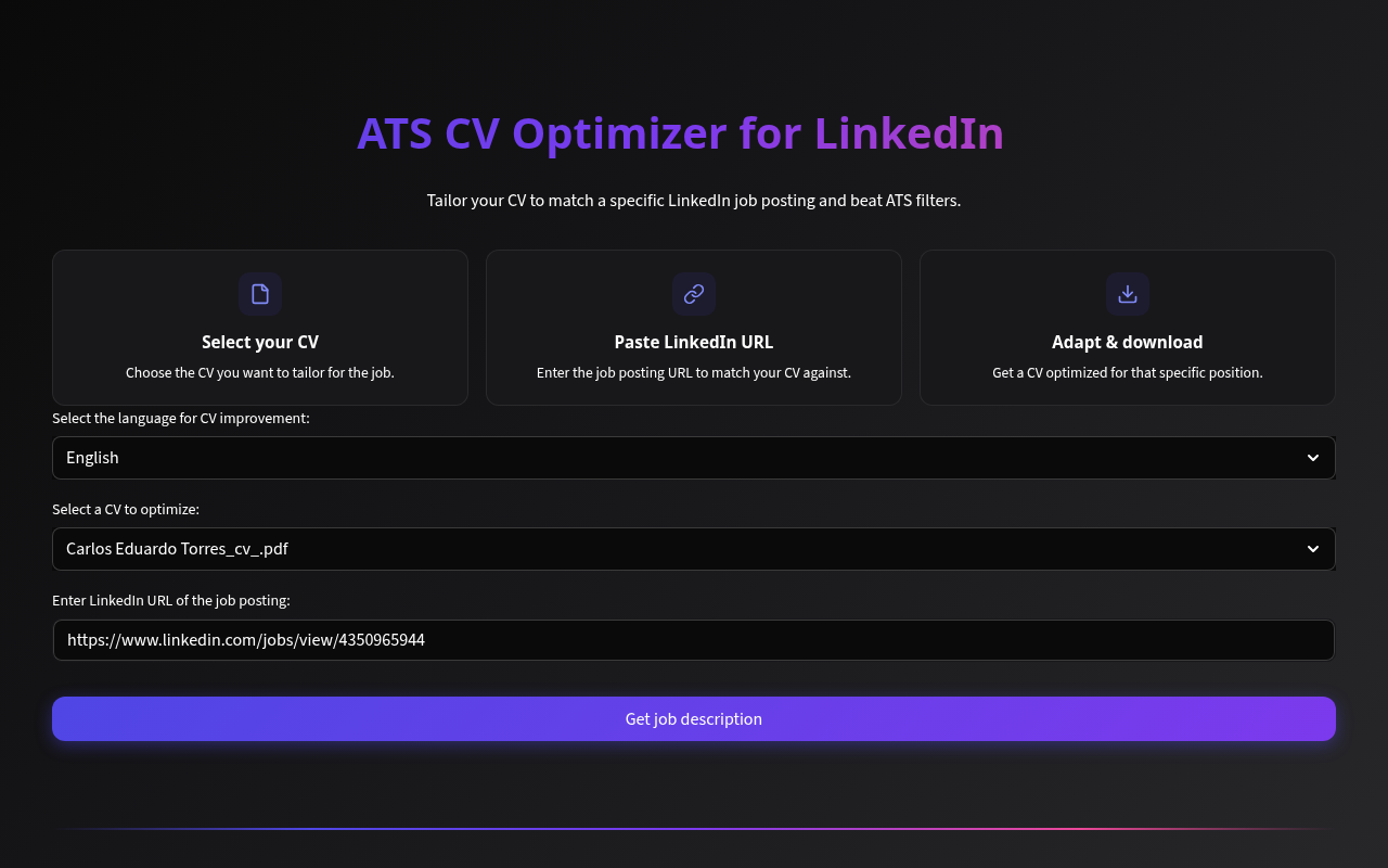 ATS CV Optimizer for LinkedIn job applications